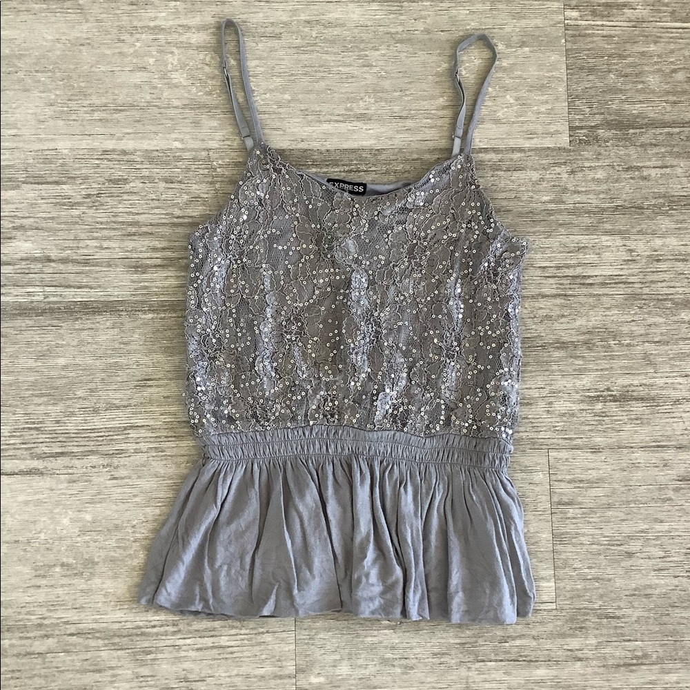 Sequins Gray Lace Shirt from Express